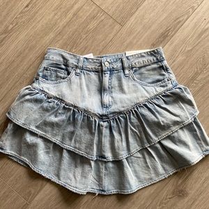 Aerie denim ruffled mini skirt
